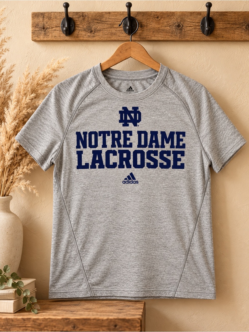 Adidas Notre Dame Lacrosse ClimaLite Gray Short Sleeve Athletic Shirt Men’s Med